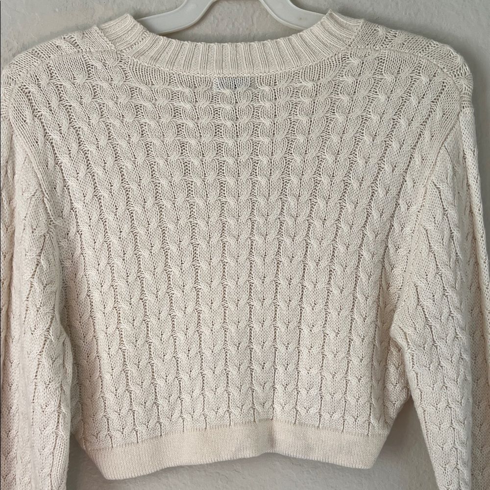 WeWoreWhat | Danielle Bernstein Cropped Mock Neck Cable Sweater in Ivory in XS - Picture 7 of 14